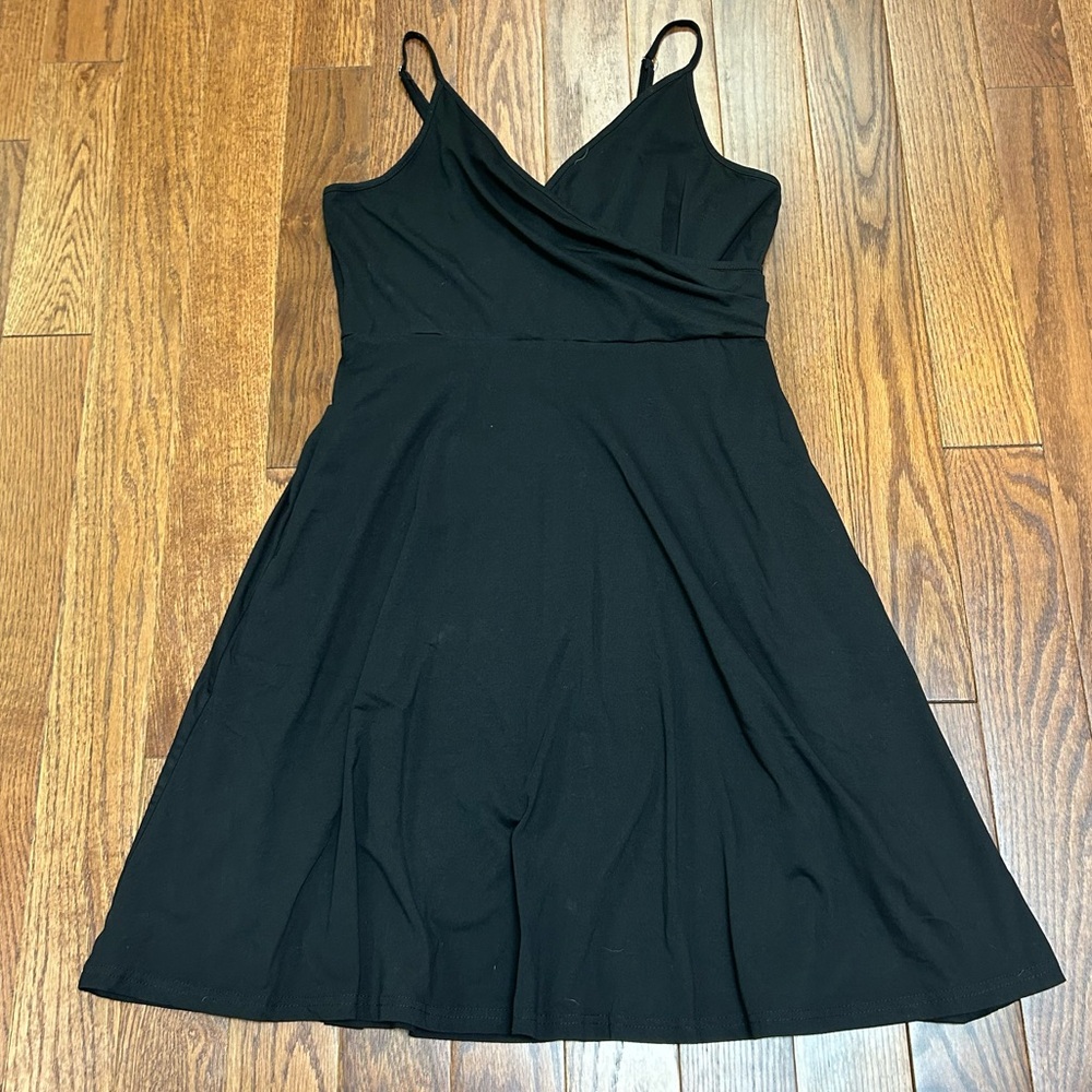 Black Spaghetti Strap Faux Wrap Women's Dress